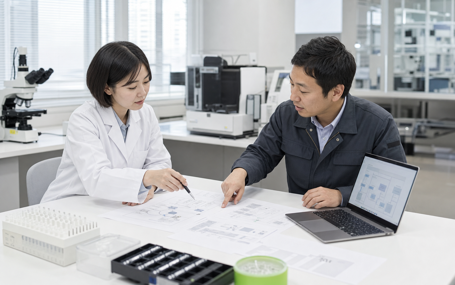 研究開発チームが実験計画を検討する様子